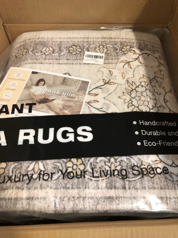 Photo 1 of 10x12 Area Rug Living Room: Washable Boho Large Neutral Floral Rugs Soft Farmhouse Indoor Floor Vintage Non Slip Carpet for Bedroom Nursery Kids Playroom Dining Room Office Home House- Brown