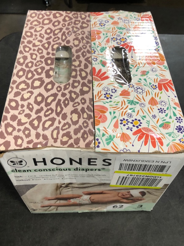 Photo 1 of The Honest Company Clean Conscious Diapers for Sensitive Skin | Up to 100% Leakproof | Hypoallergenic, Fragrance Free | Girl Prints | Club Box, Size 3 (16-28 lbs), 62 Count (Prints May Vary)