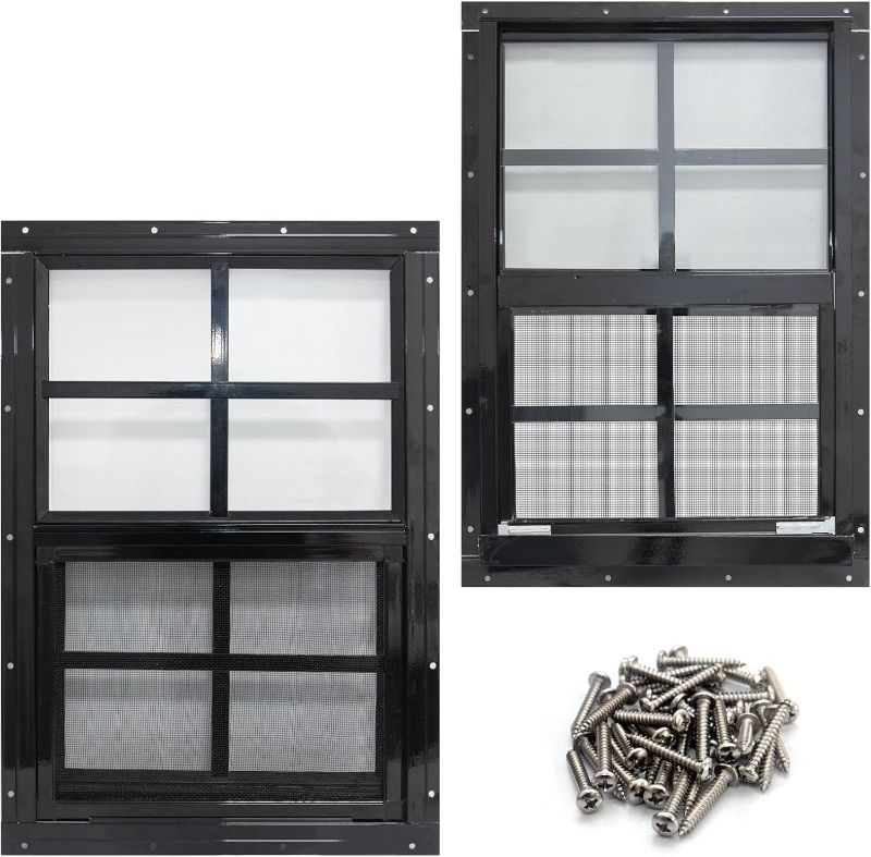 Photo 1 of NeatiEase 2 Pack Shed Window with Black Frame, 18x 23 Flush Mount Small Window with Tempered Glass and Fiberglass Screen for Shed, Chicken Coop, Playhouse, Household, Garage