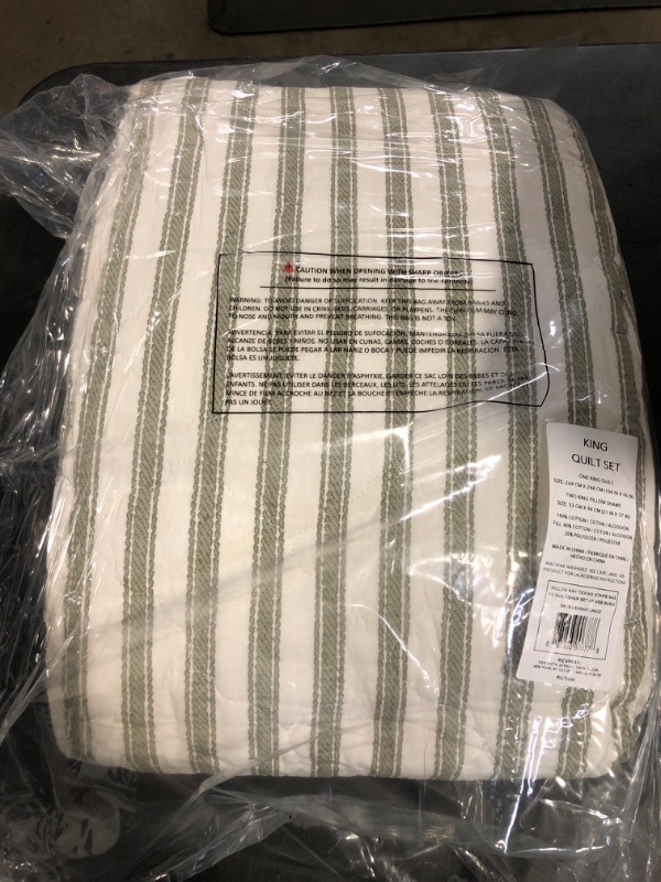 Photo 1 of Stone Cottage - King Quilt Set, Reversible Cotton Bedding with Matching Shams, Striped Ideal Bedding Set (Willow Way Green, King)