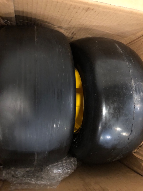 Photo 1 of AR-PRO (2-Pack) 13x6.50-6 Flat Free Tire and Wheel, Replacement Solid Smooth Tires for Zero Turn Riding Lawn Mower Front Wheels, 5.5"-7.8" Centered Hub, 3/4" Bearings extra 5/8" & 1/2" Bushings