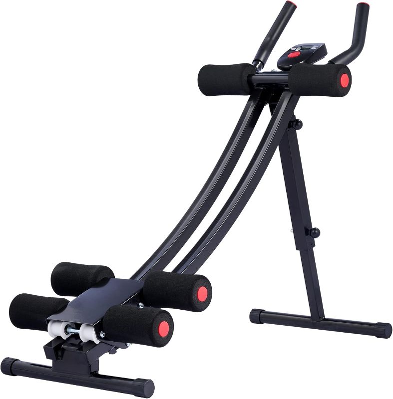 Photo 1 of Ab Machine for Home Gym, Core Strength Training Equipment for Home Fitness, Ab Crunch Coaster with 4 Intensities and Digital Display, Foldable Core Trainer for Abdominal