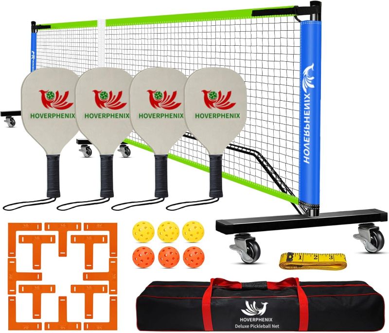 Photo 1 of Hoverphenix Pickleball Net for Driveway, 22FT Regulation Size Pickleball Net with Paddles Set of 4, Pickleballs and Carry Bag for Outdoor Indoor Game