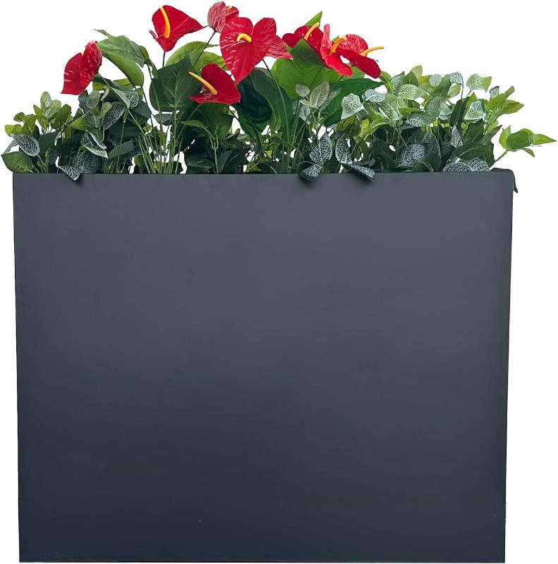 Photo 1 of 38" L x 13" W x 30" H Metal Tall Rectangular Planter - Large Planter Box for Outdoor Patio/Porch Modern Design for Plants, Flowers, Garden,Spliced Flower Pot (Black)