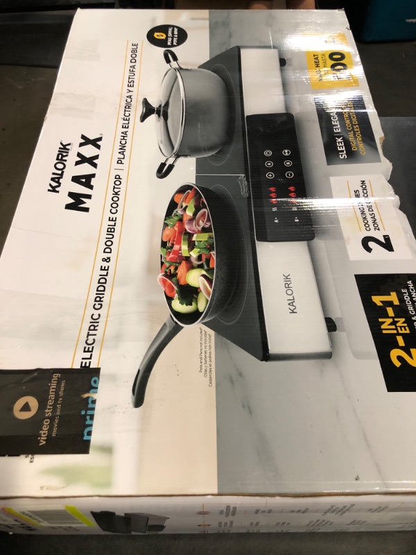 Photo 1 of Kalorik Electric Griddle & Double Burner Cooktop MAXX Series 2-in-1 Cooker 22-Inch Cooking Surface 500F Max Temperature Teppanyaki Griddle Plate, 1800-Watts, Stainless Steel