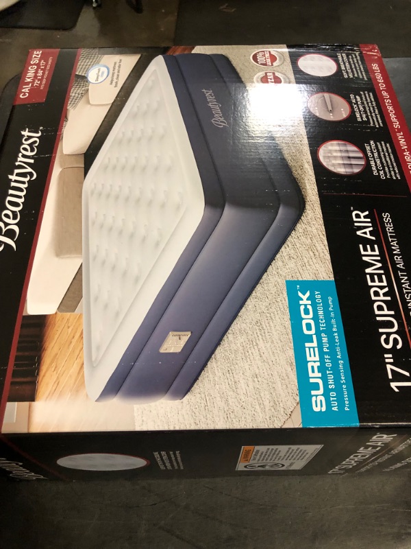 Photo 1 of CAL K - Box Sealed**Beautyrest 17" Supreme Air Auto Shut-Off Air Mattress with Built-in SureLock Pump, Puncture-Resistant Dura-Vinyl, Raised Edge Support, Supports 650 lbs, Best for Home, Camping, Guests, Cali King 