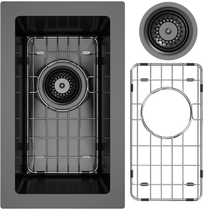 Photo 1 of 9x15 Black Undermount Small Bar Sink, Swift Horse 9 Inch 16Gauge Undermount Black Small Kitchen Bar Sinks