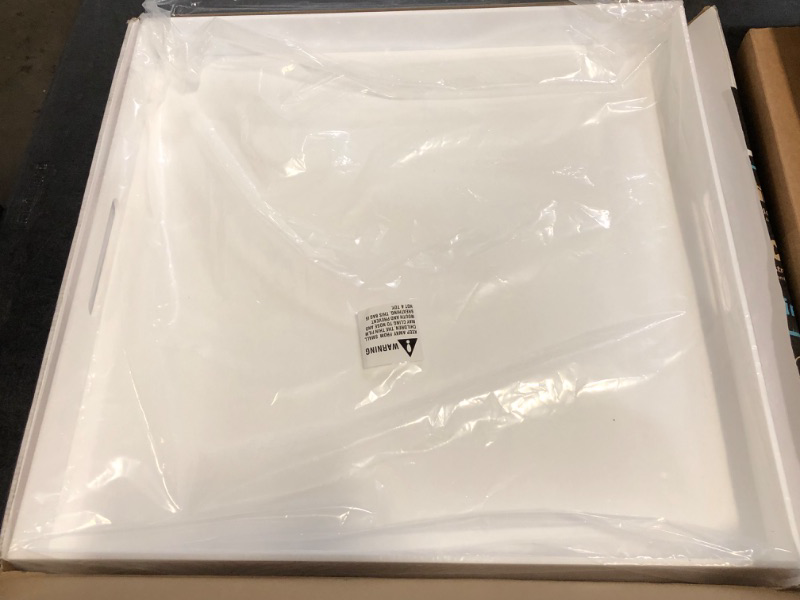 Photo 1 of 20×20 Inches Oversize Extra Large Sturdy Glossy White Acrylic Serving Tray King Size Decorative Big Ottoman Trays with Cut Out Handles Water Proof Bed Tray Coffee Counter Top Organizer