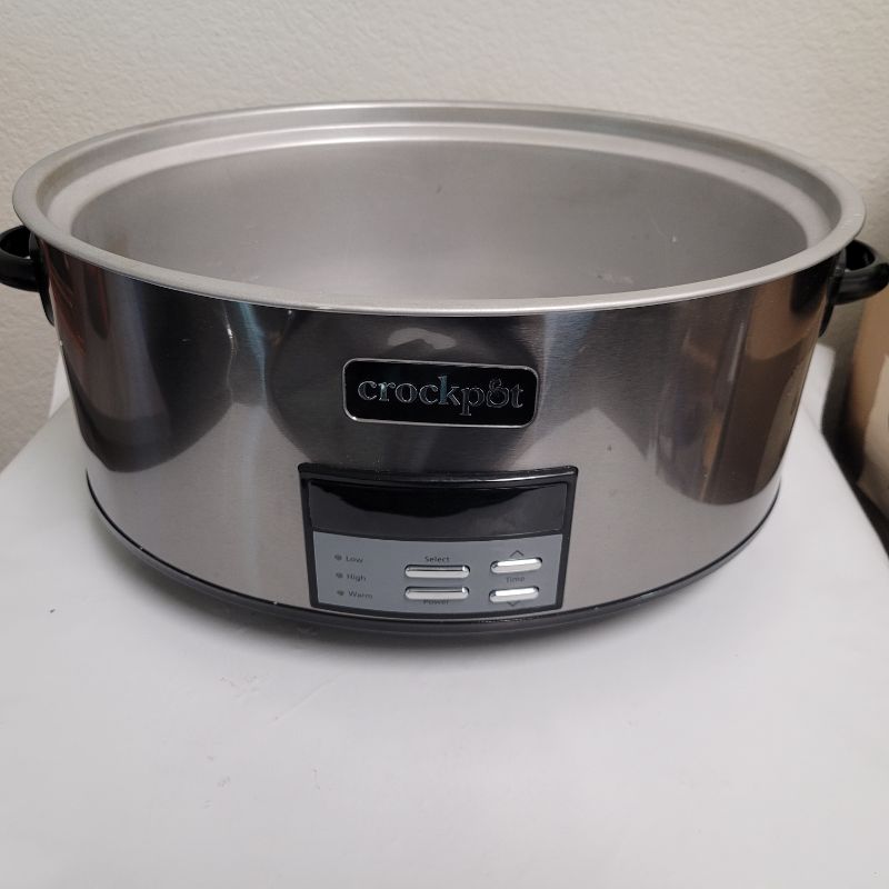 Photo 1 of Crock-Pot Large 8-Quart Programmable Slow Cooker with Auto Warm Setting Black Stainless Steel Includes Cookbook (Pack of 1)