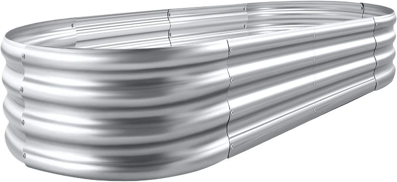 Photo 1 of Land Guard Galvanized Raised Garden Bed Kit, 6×3×1ft Raised Garden Boxes Outdoor, Oval Metal Raised Garden Beds for Vegetables...