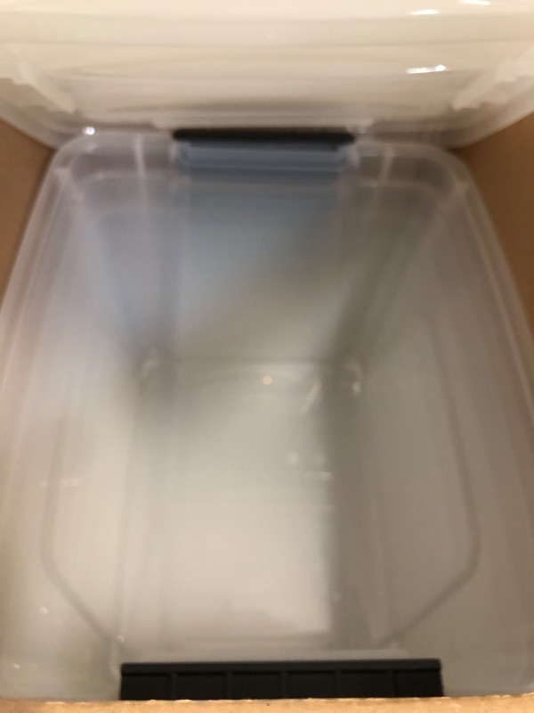 Photo 1 of IRIS USA 19 Qt Stackable Plastic Storage Bins with Lids, 6 Pack - BPA-Free, Made in USA - See-Through Organizing Solution, Latches, Durable Nestable Containers, Secure Pull Handle - Clear