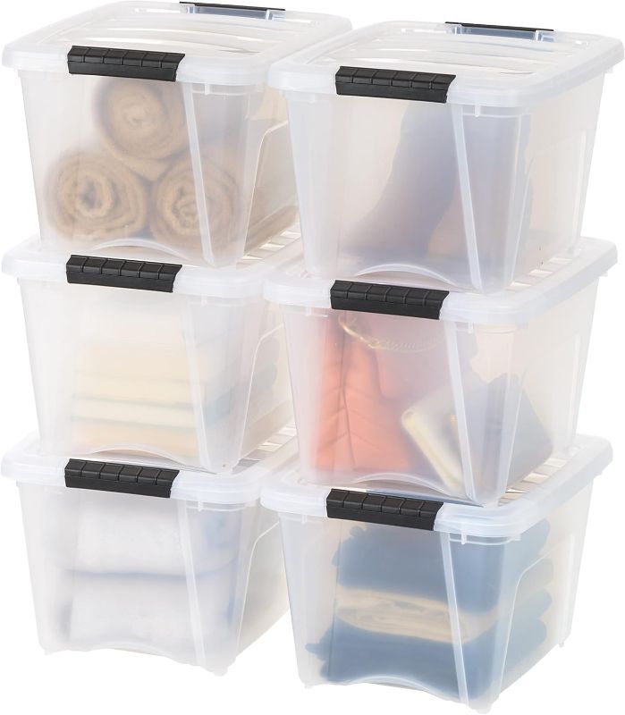 Photo 1 of IRIS USA 19 Qt Stackable Plastic Storage Bins with Lids, 6 Pack - BPA-Free, Made in USA - See-Through Organizing Solution, Latches, Durable Nestable Containers, Secure Pull Handle - Clear