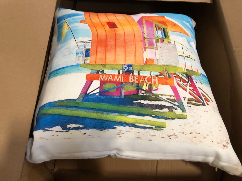 Photo 1 of Stupell Industries Miami Beach Shoreline Outdoor Printed Pillow, 18 x 18, Orange
