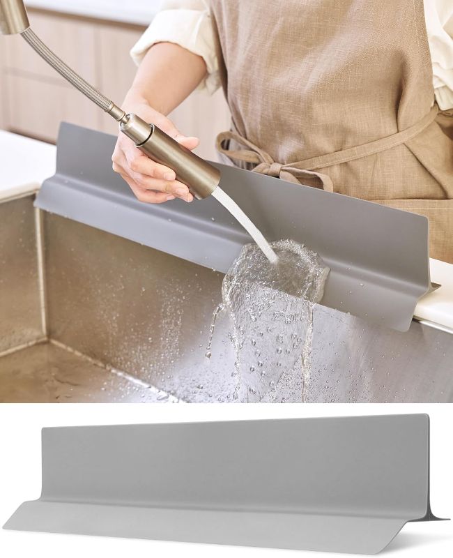 Photo 1 of 100% Premium Silicone Kitchen Sink Splash Guard - Non Slip Strong Suction, Durable, and Easy-to-Clean Splash Protector for Mess-Free Cooking and Dishwashing (Gray)