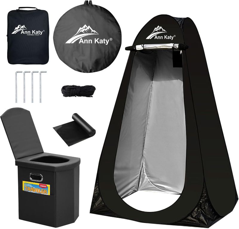 Photo 1 of Portable Toilet with Pop Up Privacy Tent,XL Large Portable Toilet for Adults, Outdoor Camping Shower Tents Changing Room Emergency Folding Toilet Tent Kit with Carry Bag for Camping/Hiking