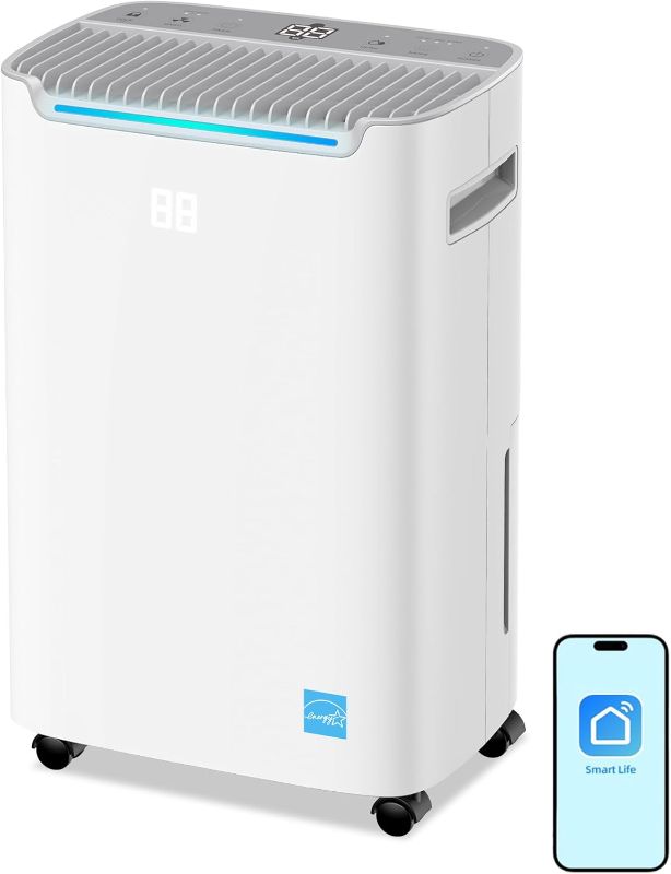 Photo 1 of 70 Pint Energy Star Dehumidifier, 4,500 Sq. Ft Quiet Smart Dehumidifier with Drain Hose, Auto Defrost, Humidity Control for Basement, Bedroom, Bathroom, Living Room & More Areas