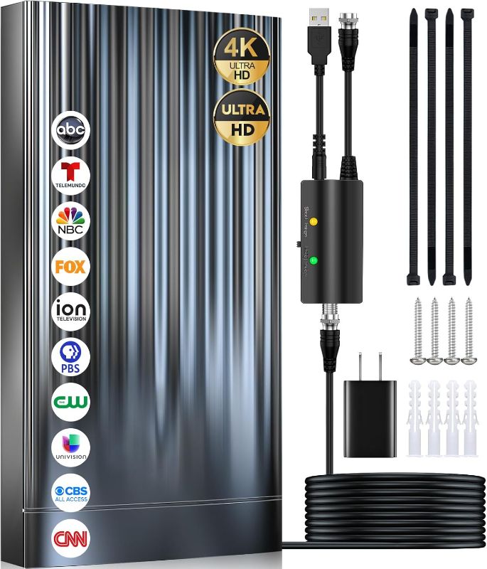 Photo 1 of 3200+ Miles Tv Antenna Indoor, 2025 Digital Antenna for Smart Tv Outdoor, Strongest HDTV Antenna for Local Channels with Amplifier, Signal Booster & 52FT Coax Cable/AC Adapter Support 8K 4K 1080p