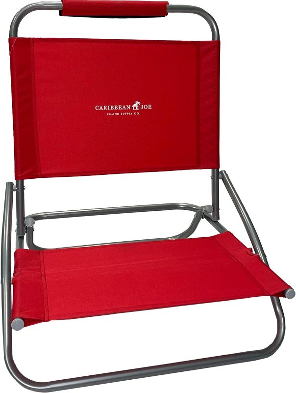 Photo 1 of Caribbean Joe Folding Beach Chair, 1 Position Lightweight and Portable Foldable Outdoor Camping Chair, Red
