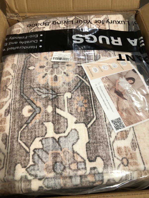 Photo 1 of 10x12 Area Rug Living Room: Washable Boho Large Neutral Vintage Soft Rugs Stain Resistant Farmhouse Non Slip Indoor Floor Carpet for Bedroom Nursery Kids Playroom Office Dining Room- Beige Brown