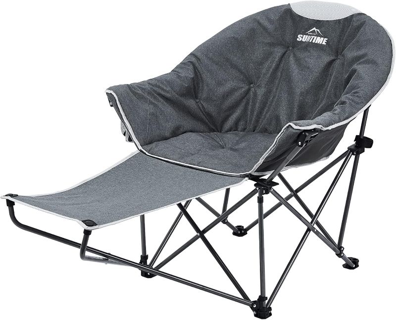 Photo 1 of OUTDOOR LIVING SUNTIME Oversized Padded Moon Round Saucer Sofa Chair, Portable Folding Camping Chair, with Removable Footrest, Carry Bag - Gray
