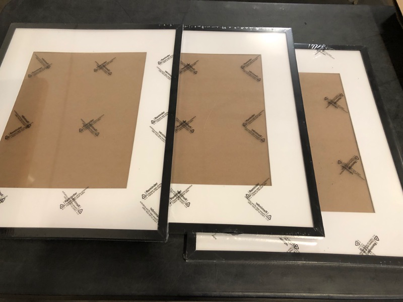 Photo 1 of Upsimples 11x14 Picture Frame Set of 3, Made of High Definition Glass for 8x10 with Mat or 11x14 Without Mat, Wall and Tabletop Display Photo Frames, Black