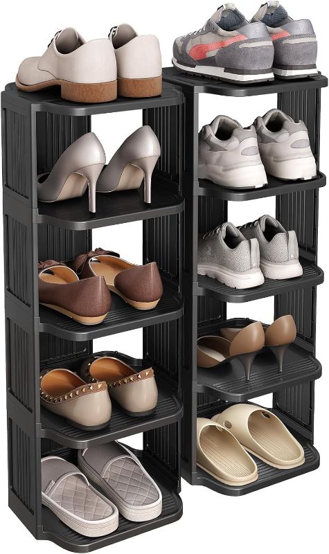 Photo 1 of 10 Tiers Stackable Shoe Rack for Closet and Front Door Entrance - Free Standing Plastic Stand, Narrow Tall Vertical Organizer for Small Spaces Storage