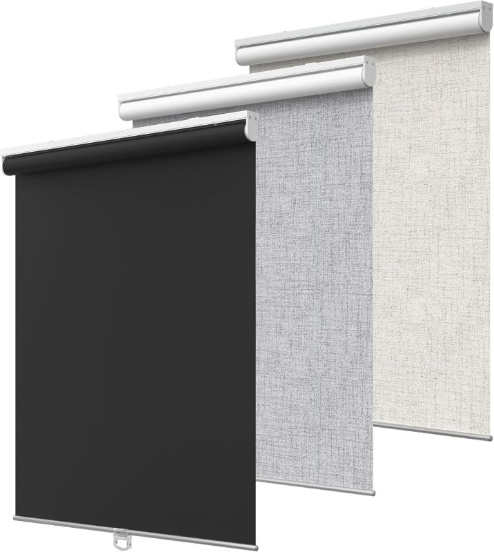 Photo 1 of GENIMO 100% Blackout Roller Window Shades, Window Blinds Cordless with Thermal Insulated, UV Protection Fabric, Mini French Door Blinds for Home, Office, Bedroom, Easy to Install, Black, 40" W X 75" H