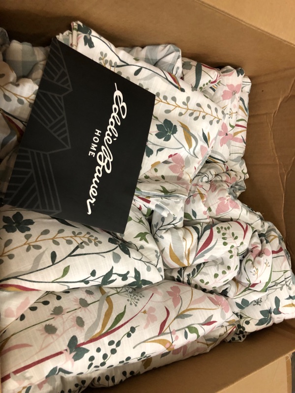 Photo 1 of Eddie Bauer - Queen Comforter Set, Reversible Cotton Bedding with Matching Shams, Classic Floral Home Decor with Plaid Reverse (Woodland Forest Grey, Queen)