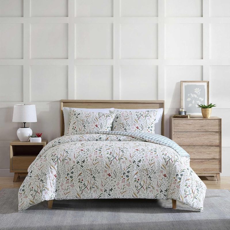 Photo 1 of Eddie Bauer - Queen Comforter Set, Reversible Cotton Bedding with Matching Shams, Classic Floral Home Decor with Plaid Reverse (Woodland Forest Grey, Queen)