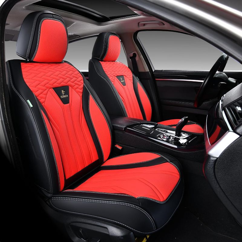 Photo 1 of FLORICH Seat Covers for Cars, Waterproof Seat Covers, Leather Car Seat Covers 2 Pack, Universal Seat Cushion Protector for Most Cars Trucks SUV-Black&Red
