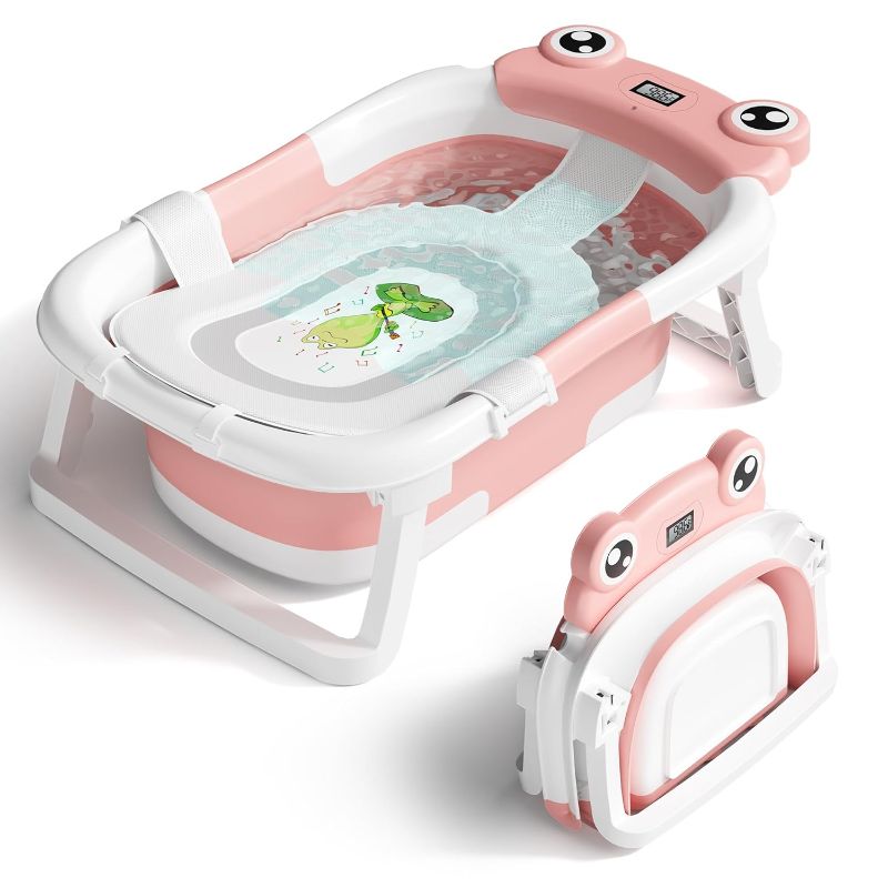 Photo 1 of PINK** Baby Bathtub, Collapsible Newborn Bathtub for Infant to Toddler 0-24 Months with Soft Cushion and Thermometer,Portable Travel Newborn Tub with No-Slip Feet, Baby Shower Gifts,Grey
