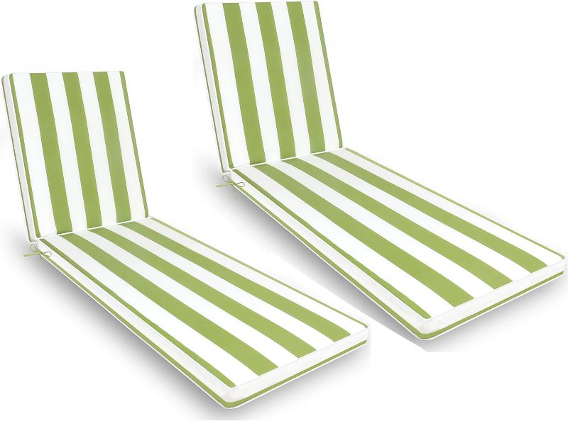 Photo 1 of Only choice 2 Pcs Set Outdoor Lounge Chair Cushions Patio Chaise Lounge Chair Replacement Cushions Furniture Seat Cushions(Green White Striped)
