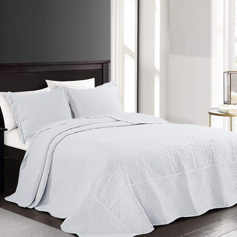 Photo 1 of HOMBYS Oversized King Bedspreads 128"x128", Quilt Set Extra Wide & Lightweight Bedding Set, Soft, Durable & Breathable Coverlet for All Seasons, 3 PCS, (White, 128"x128")
