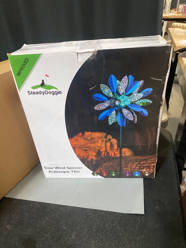 Photo 1 of SteadyDoggie 75 Inch Wind Spinners Arabesque - Solar-Powered with Multi-Color LED Glass Ball - Metal Kinetic Wind Spinner for Dual Wind Direction - Easy to Assemble Outdoor Yard Decorations