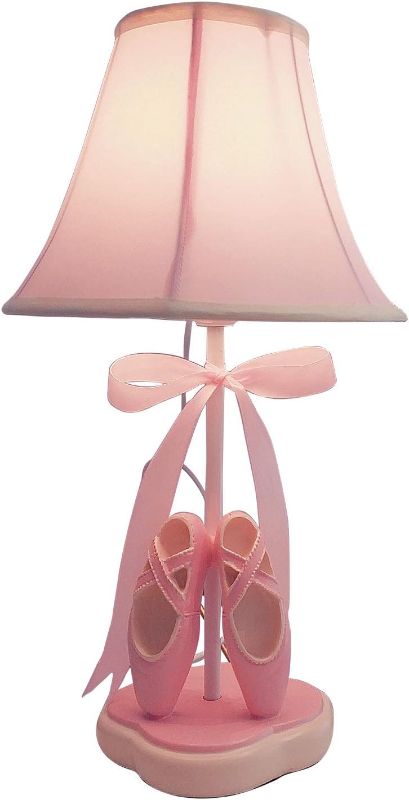 Photo 1 of Cozylight Bedside Lamp, Pink Dancing Shoes Design, 14inch Tall Table Lamp with Fabric Stitch Shade for Girl’s Bedroom Décor, Including an E26 LED Bulb (Push Button)
