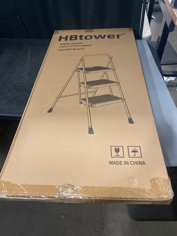 Photo 1 of FACTORY SEALED** HBTower Step Ladder, Folding Step Stool with Wide Anti-Slip Pedal, Sturdy Steel Ladder, Convenient Handrail, Lightweight, Portable Steel Step Stool