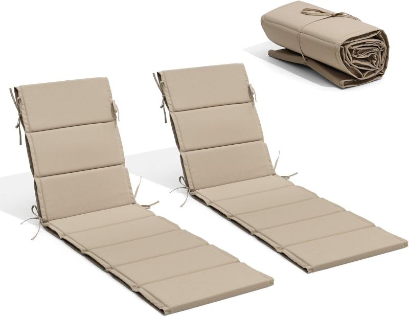 Photo 1 of Crestlive Products Chaise Lounge Cushion Outdoor Set of 2, Waterproof Foldable Patio Lounge Chair Cushions with Straps, Lounger Cushions for Outdoor Furniture, Lawn, Pool, 80''Lx26''W (Beige)
