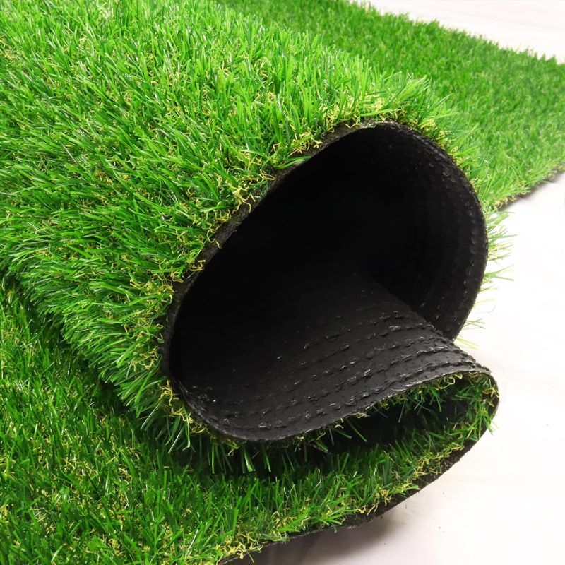 Photo 1 of FREADEM Artificial Grass Astroturf Rug 4 FT 10 in * 8 FT, Realistic Fake Grass Mat with Drainage, Indoor Outdoor Lawn Turf for Pets Dogs, Garden, Patio, Balcony, Backyard, Custom Size
