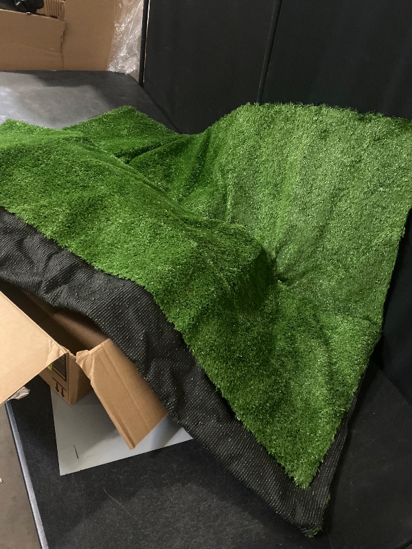 Photo 1 of FREADEM Artificial Grass Astroturf Rug 4 FT 10 in * 8 FT, Realistic Fake Grass Mat with Drainage, Indoor Outdoor Lawn Turf for Pets Dogs, Garden, Patio, Balcony, Backyard, Custom Size
