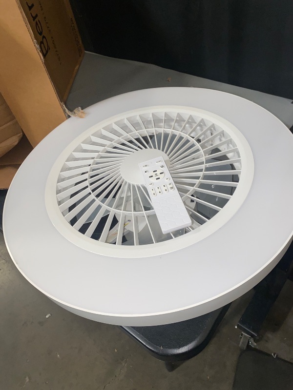 Photo 1 of 24" Bladeless Ceiling Fan with Light, Low Profile Ceiling Fan with Remote/APP Control, Enclosed Ceiling Light with Fan with 3 Colors Dimmable 6 Speeds Reversible for Bedroom(White)
