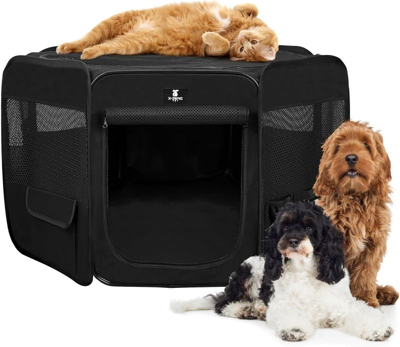 Photo 1 of (L) X-ZONE PET Dog Playpen Portable Pet Play Pens for Puppies, Cat, Rabbit, Chicks, Foldable Exercise Play Tent Kennel Crate, Indoor/Outdoor Travel Camping Black Large