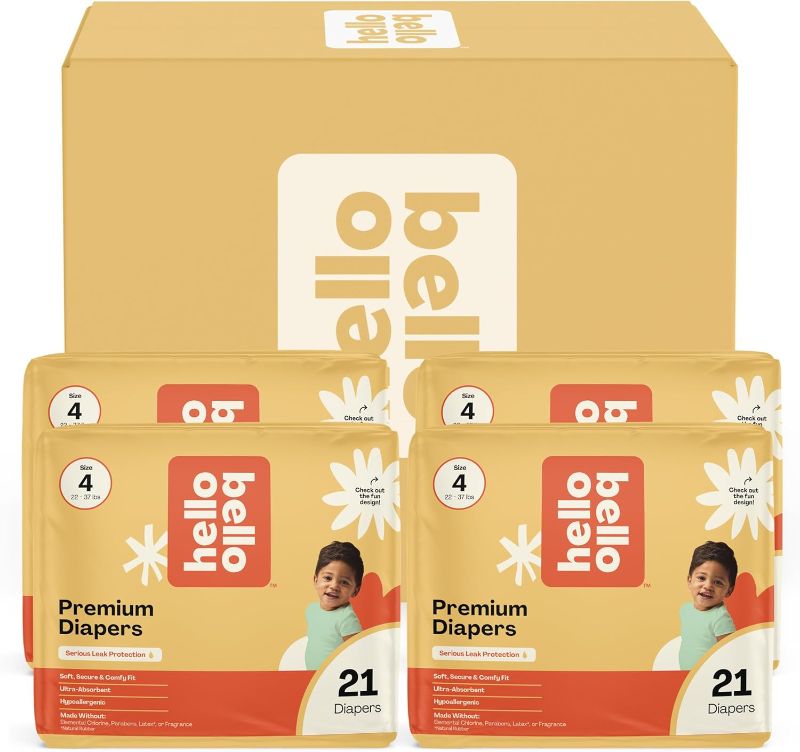 Photo 1 of SIZE 4- Hello Bello Premium Diapers, Size 4 (22-37 lbs) Surprise Pack for Girls - 84 Count, Hypoallergenic with Soft, Cloth-Like Feel - Assorted Girl & Gender Neutral Patterns
