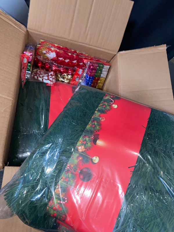 Photo 1 of Lyrow 100/300 ft Christmas Garland Christmas Wreath DIY Craft Kit with 100 Pcs Xmas Decorations Xmas Red Berries Bows, Balls, Bells, Crutches, Gift Boxes, for Christmas Outdoor Indoor Decor(300 ft)