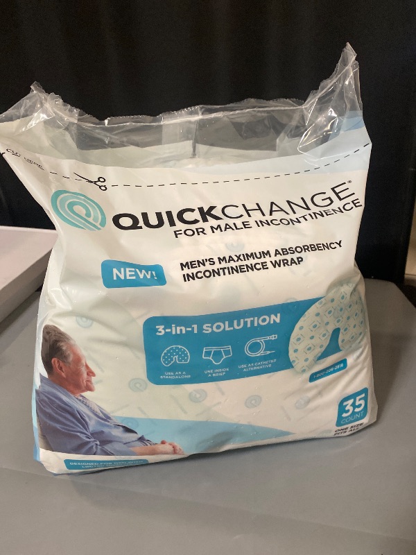 Photo 1 of QuickChange Men's Incontinence Wrap, 1 Week Supply (35 Count), Catheter Alternative and/or Adult Diaper Insert for Men with Reduced Mobility, Maximum Absorbency, OSFA