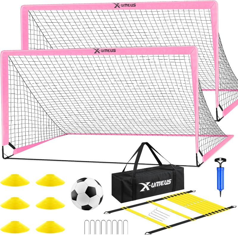 Photo 1 of Kids Soccer Goals for Backyard Set of 2, 6x4 ft Portable Pop Up Soccer Goal Training Equipment with Soccer Ball, Ladder and Cones, Soccer Nets for Backyard for Kids Youth Toddler Outdoor Sports Games
