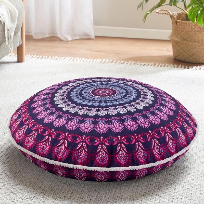 Photo 1 of Codi 32 Inch Round Floor Pillow, Large Meditation Pouf Cushion , Memory Foam Stuffer Circle Throw Pillows - (Purple Orchid, 1 Count (Pack of 1))
