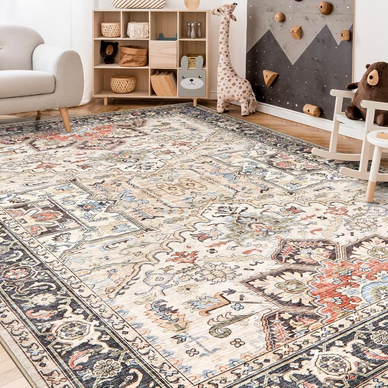 Photo 1 of Ultra-Thin Foldable Indoor Rug - 6x9 Washable Stain Resistant Carpet for Renters Dorms Kids & Pet-Friendly - Vintage Floral Area Rug for Living Room Bedroom Dining Room Home Decor
