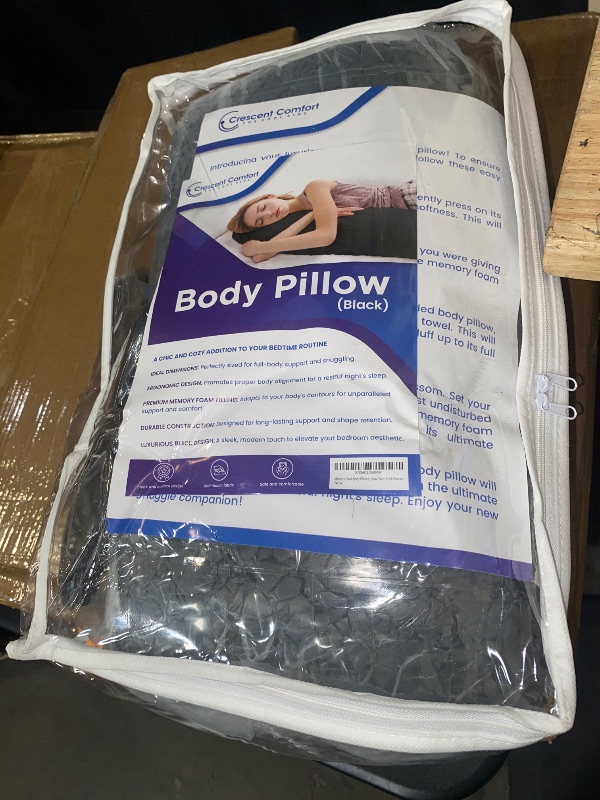 Photo 1 of Crescent Comfort Full Body Pillow for Adults (Black, 20 x 54 Inch) - Large Body Pillow Insert with Pillowcase for Back & Side Sleepers, Black Silk Body Pillow Cover & Silk Bonnet