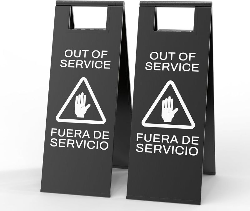 Photo 1 of Stainless Steel Out of Service Sign Portable Foldable Sign 2-Pack (Black)
