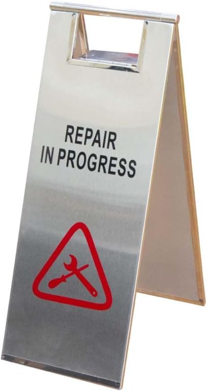 Photo 1 of 2 PACK- Stainless Steel Repair in Progress | Stainless Steel Warning Sign Board for Safety | Easy Carry Windproof Work in Progress A Frame